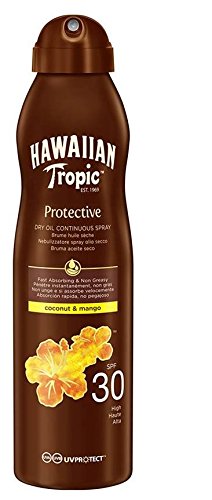 Hawaiian Tropic Protective Bruma Aceite Seco SPF 30 - Aceite bronceador en spray, Coco y Mango, 180 ml