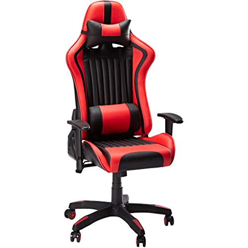 SLYPNOS Gaming Silla, Ergonómica Racing Silla de Escritorio Ordenador, Espalda Alta Ajustable Ángulo 90°-135° con Reposacabeza Apoyo y Cojín Lumbar para Oficina Hogar (Rojo y Negro)