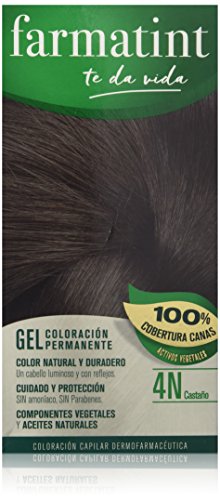 Farmatint Gel 4N Castaño. Tinte permanente. Cabello natural y color duradero. Sin amoníaco ni parabenes ni parafinas ni siliconas. Coloración natural para el pelo fácil de aplicar.