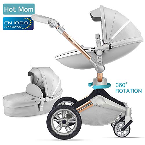 Hot Mom Silla de paseo Reversibilidad rotación multifuncional de 360 grados con buggy asiento y capazo 2018 Nueva actualización - F023 Gris